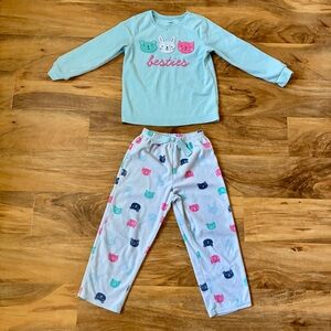 Carters Pajama Set Girls 5T Blue White Pink Cat Face Bestie 2 Piece Long Sleeve